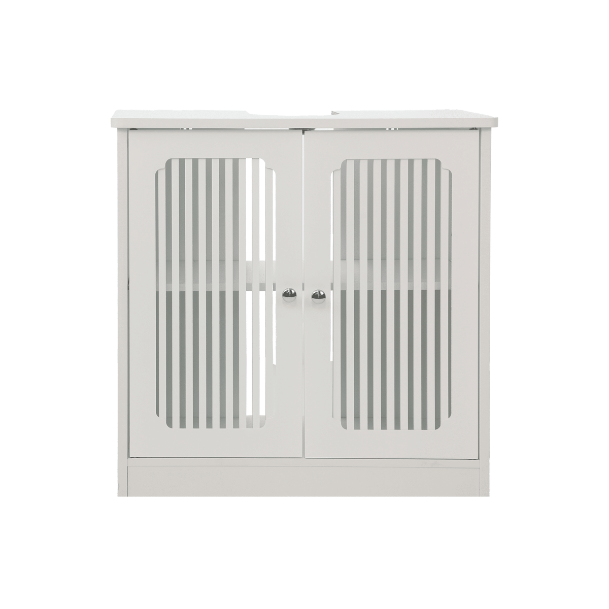 Washbasin cabinet without basin, louvered double-door floor-standing bathroom vanity and storage unit, white bathroom floor-standing storage cabinet.