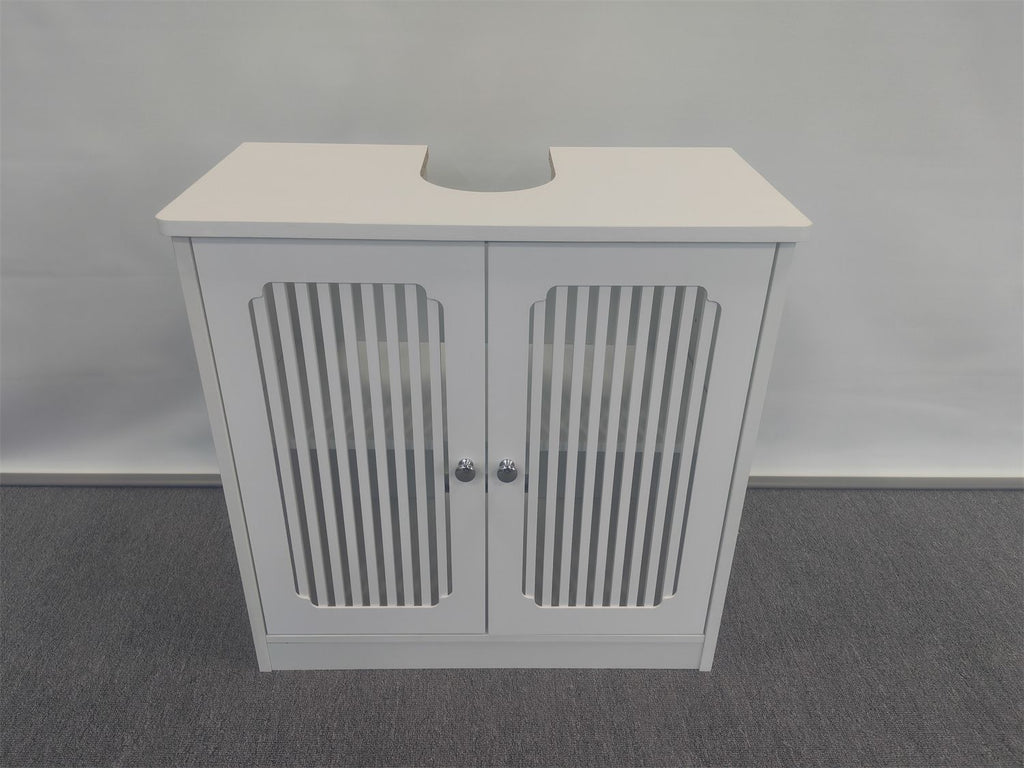Washbasin cabinet without basin, louvered double-door floor-standing bathroom vanity and storage unit, white bathroom floor-standing storage cabinet.