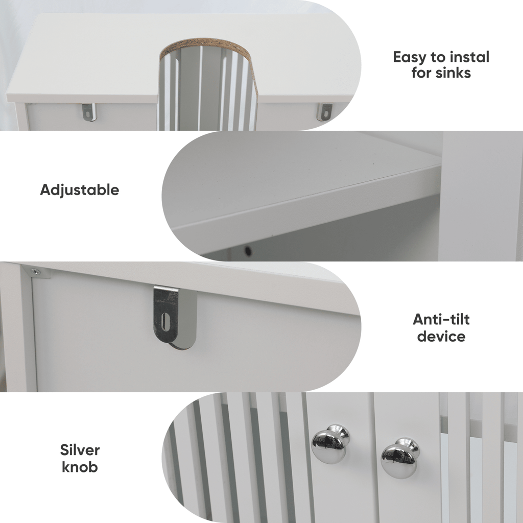 Washbasin cabinet without basin, louvered double-door floor-standing bathroom vanity and storage unit, white bathroom floor-standing storage cabinet.