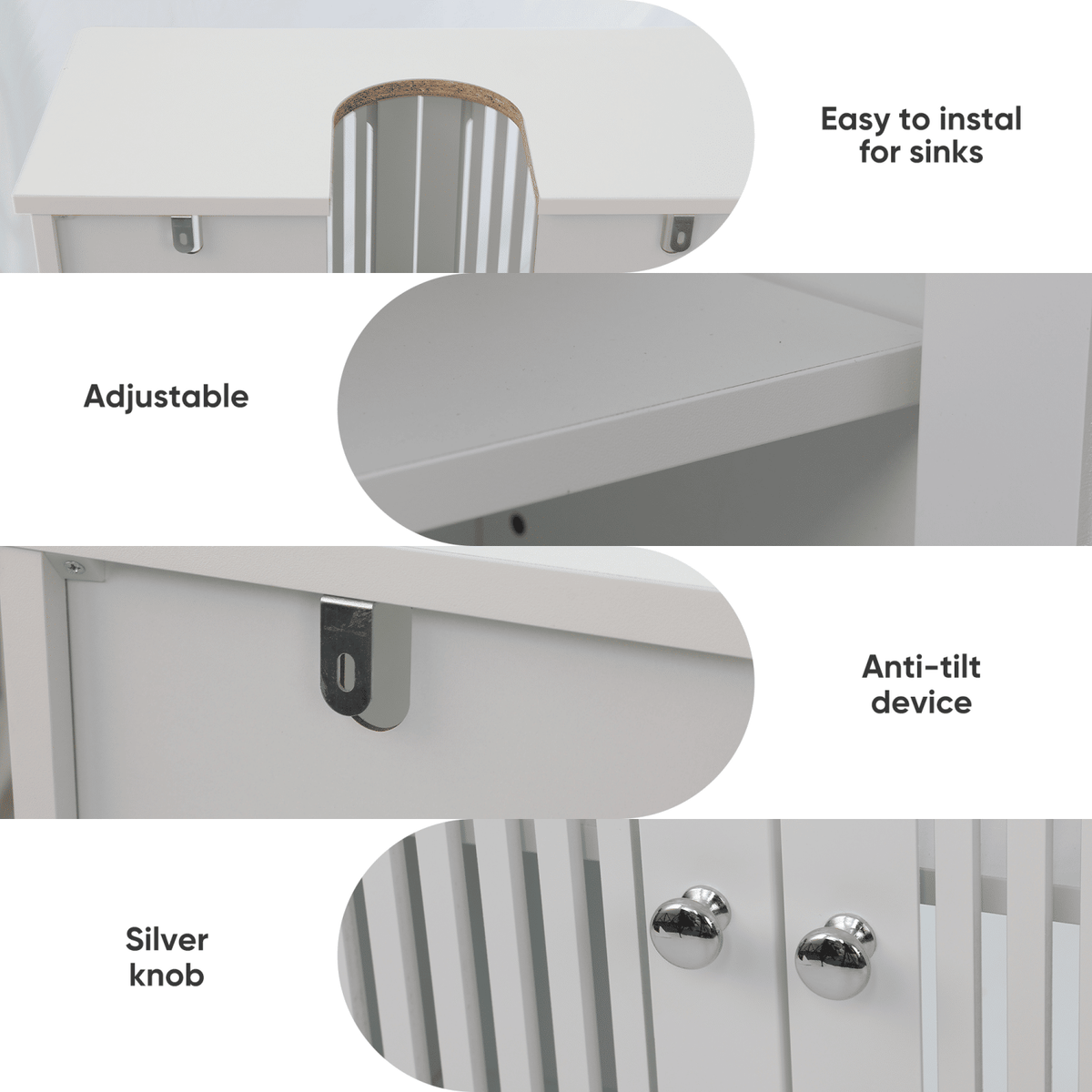 Washbasin cabinet without basin, louvered double-door floor-standing bathroom vanity and storage unit, white bathroom floor-standing storage cabinet.