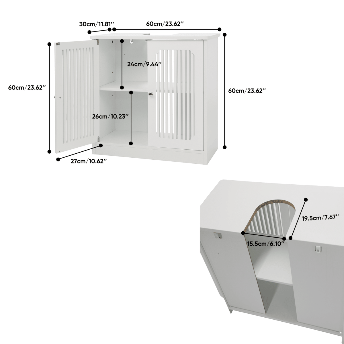 Washbasin cabinet without basin, louvered double-door floor-standing bathroom vanity and storage unit, white bathroom floor-standing storage cabinet.