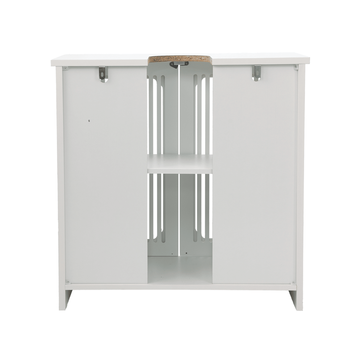 Washbasin cabinet without basin, louvered double-door floor-standing bathroom vanity and storage unit, white bathroom floor-standing storage cabinet.