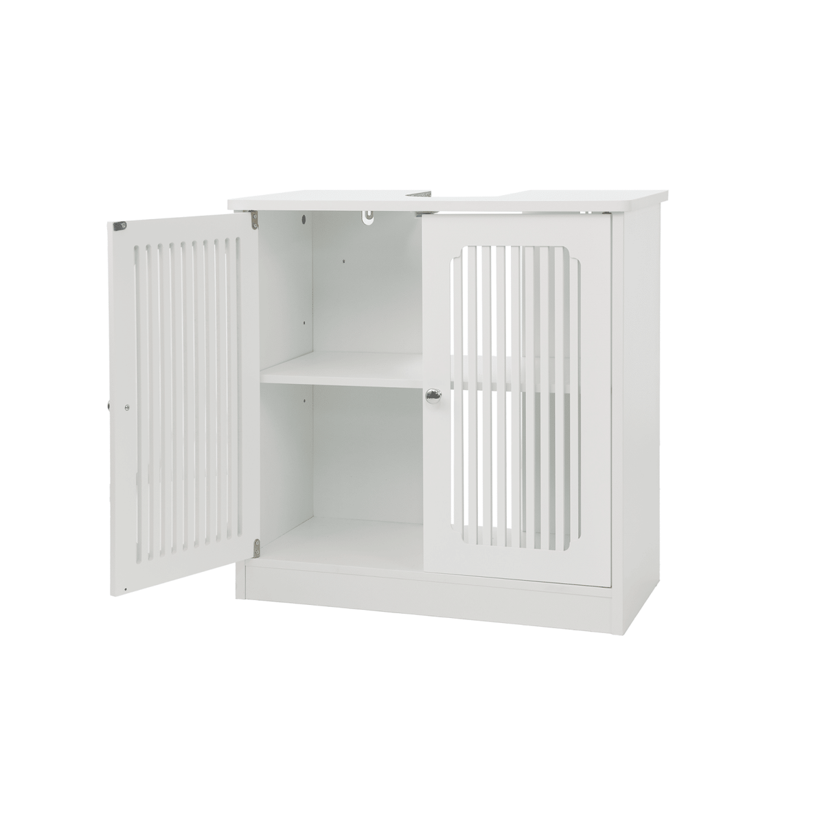 Washbasin cabinet without basin, louvered double-door floor-standing bathroom vanity and storage unit, white bathroom floor-standing storage cabinet.