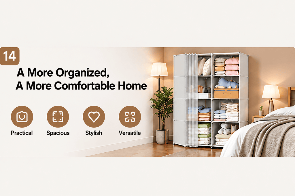 Portable Wardrobe Closet, 5-Tier Large Capacity Clothes Storage Organizer with Sturdy Steel Frame & Curtain, Freestanding Closet for Bedroom, Dorm, Apartment, Living Room, 61 x 31.5 x 11 in