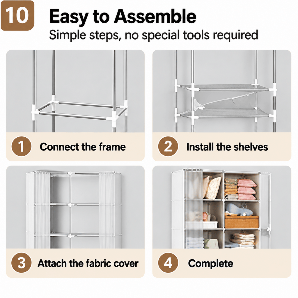 Portable Wardrobe Closet, 5-Tier Large Capacity Clothes Storage Organizer with Sturdy Steel Frame & Curtain, Freestanding Closet for Bedroom, Dorm, Apartment, Living Room, 61 x 31.5 x 11 in