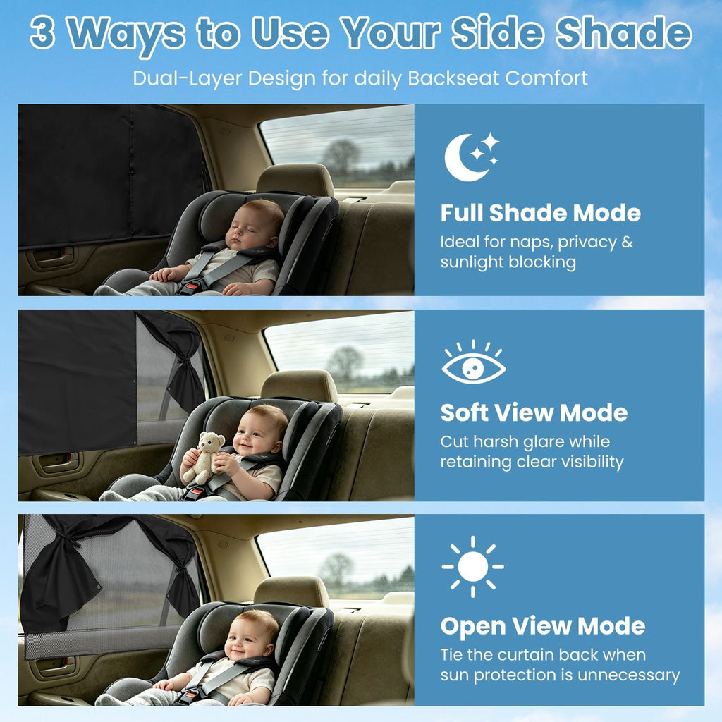 2 Pack Car Window Shades ,Vehicle Magnetic Sun Shade for Side Window, 3 Adjustable Shading Modes, Polyester Mesh Privacy Curtain, Universal Fit for Most Cars SUVs & Trucks