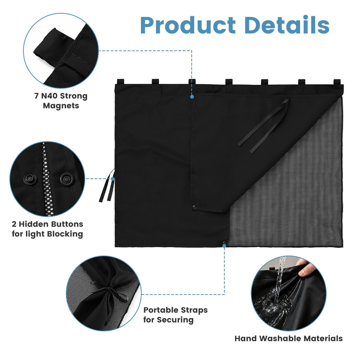 2 Pack Car Window Shades ,Vehicle Magnetic Sun Shade for Side Window, 3 Adjustable Shading Modes, Polyester Mesh Privacy Curtain, Universal Fit for Most Cars SUVs & Trucks