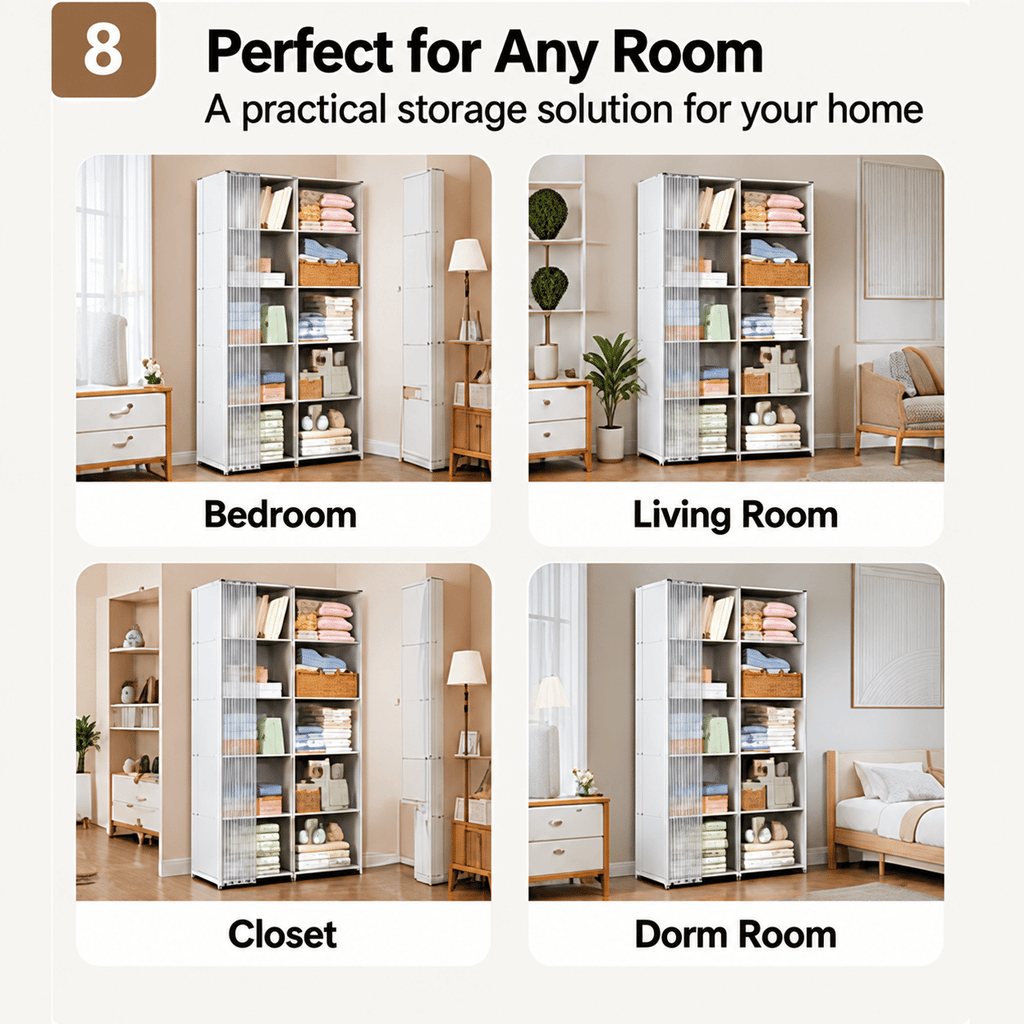 Portable Wardrobe Closet, 5-Tier Large Capacity Clothes Storage Organizer with Sturdy Steel Frame & Curtain, Freestanding Closet for Bedroom, Dorm, Apartment, Living Room, 61 x 31.5 x 11 in