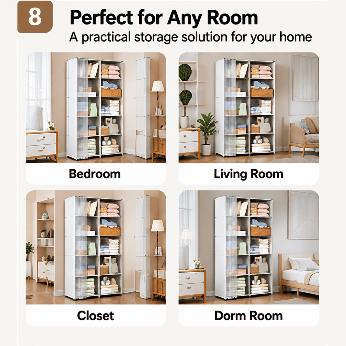 Portable Wardrobe Closet, 5-Tier Large Capacity Clothes Storage Organizer with Sturdy Steel Frame & Curtain, Freestanding Closet for Bedroom, Dorm, Apartment, Living Room, 61 x 31.5 x 11 in