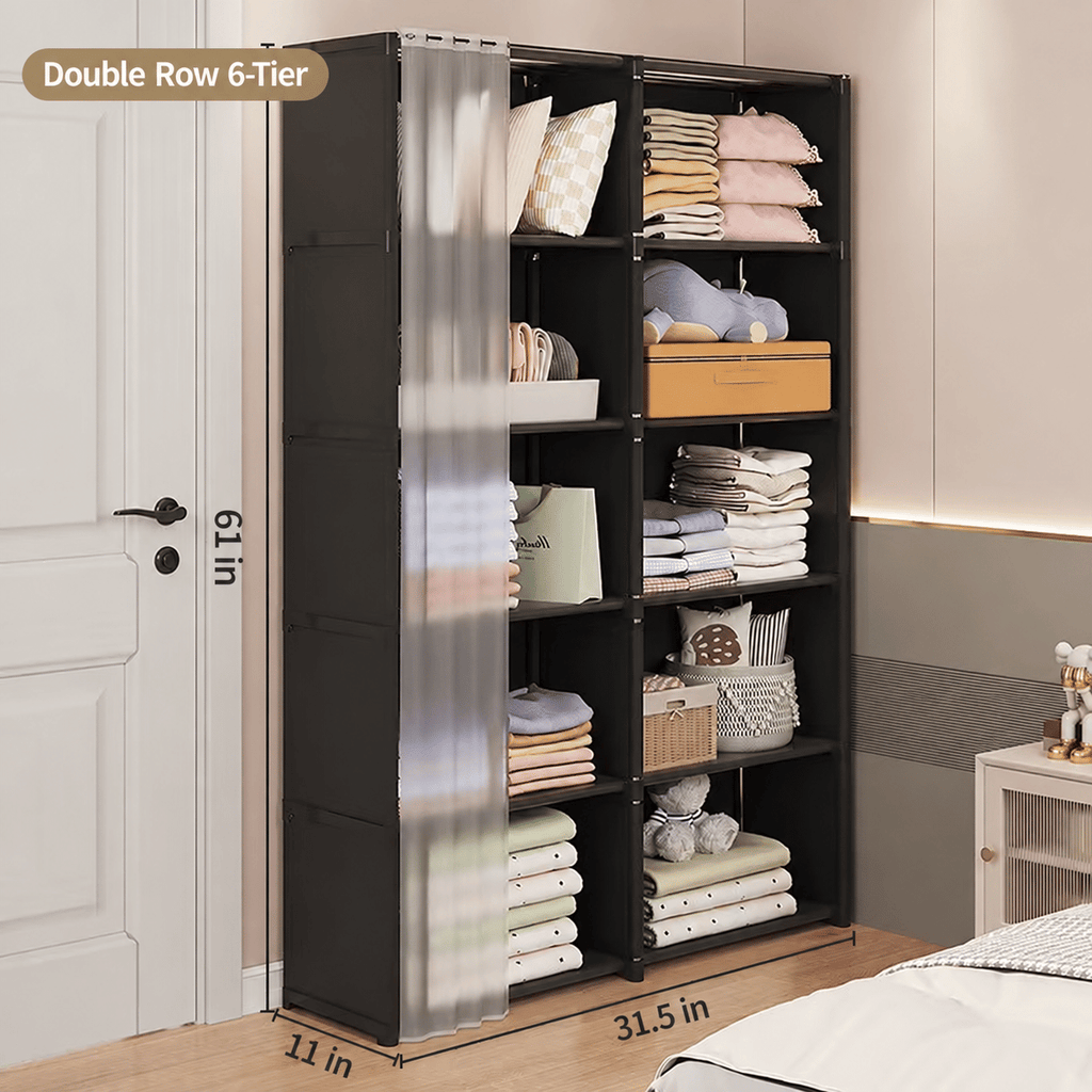 5-Tier Portable Wardrobe Closet, Large Capacity Clothes Organizer with Sturdy Steel Frame, Dust Cover, Freestanding Storage for Bedroom & Apartment
