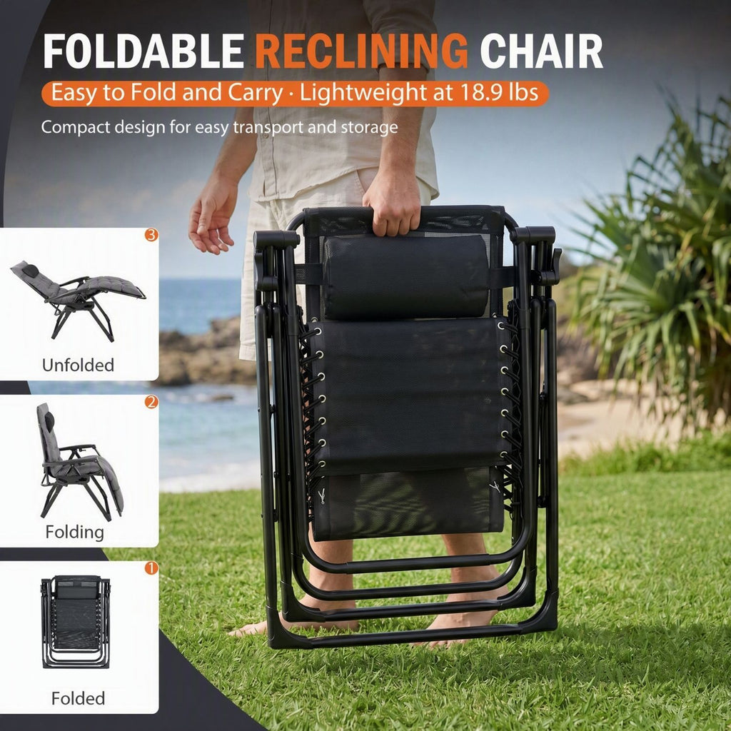 Zero Gravity Chair with Cushion, Folding Outdoor Lounge Chair with Cup Holder and Headrest for Patio, Strong Capacity