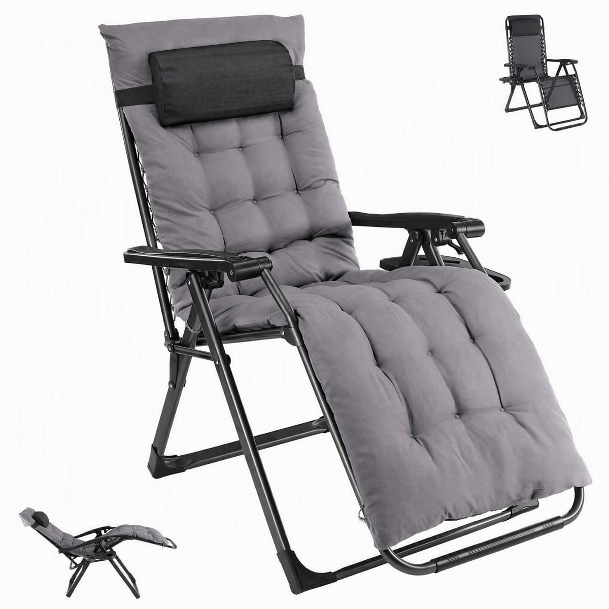 Zero Gravity Chair with Cushion, Folding Outdoor Lounge Chair with Cup Holder and Headrest for Patio, Strong Capacity