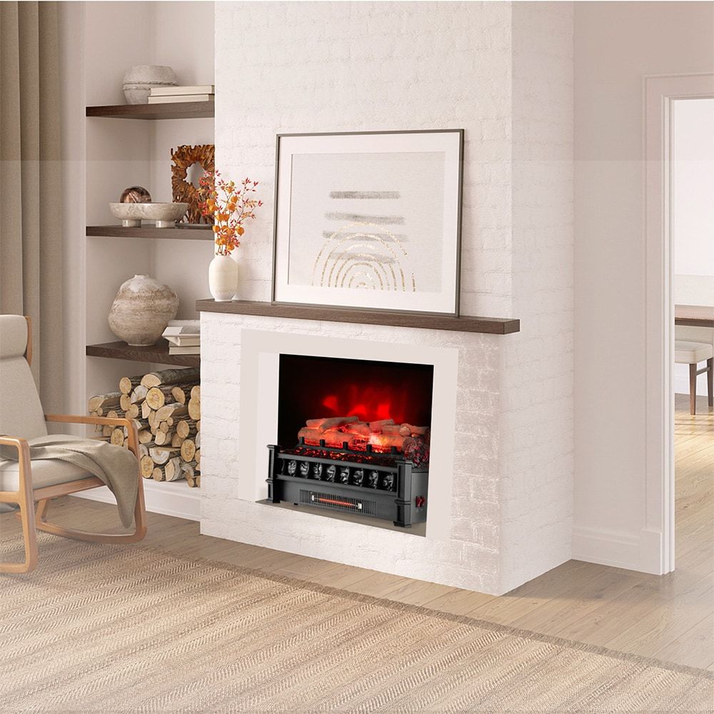 20 Inch Electric Fireplace Heater with Realistic Birchwood Ember Bed