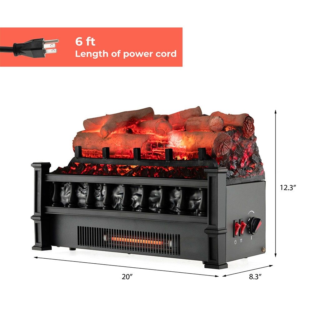 20 Inch Electric Fireplace Heater with Realistic Birchwood Ember Bed