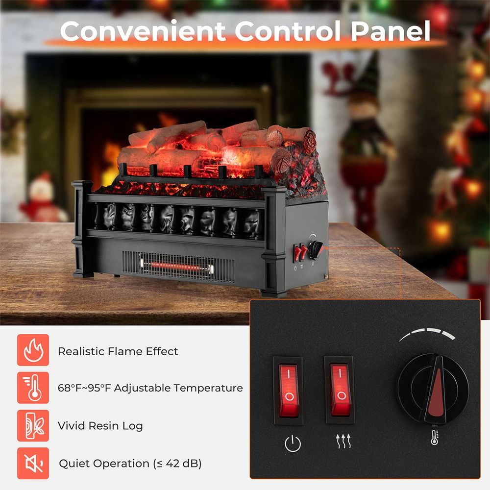 20 Inch Electric Fireplace Heater with Realistic Birchwood Ember Bed
