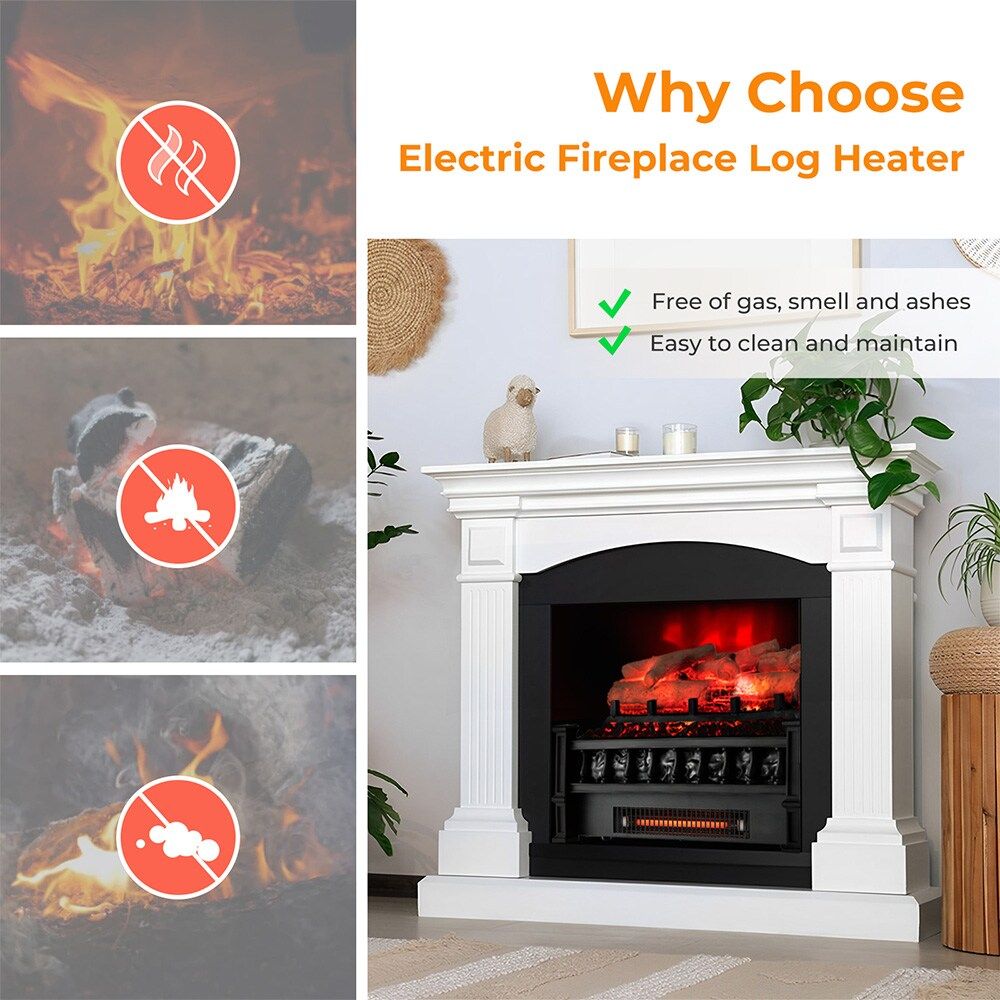 20 Inch Electric Fireplace Heater with Realistic Birchwood Ember Bed