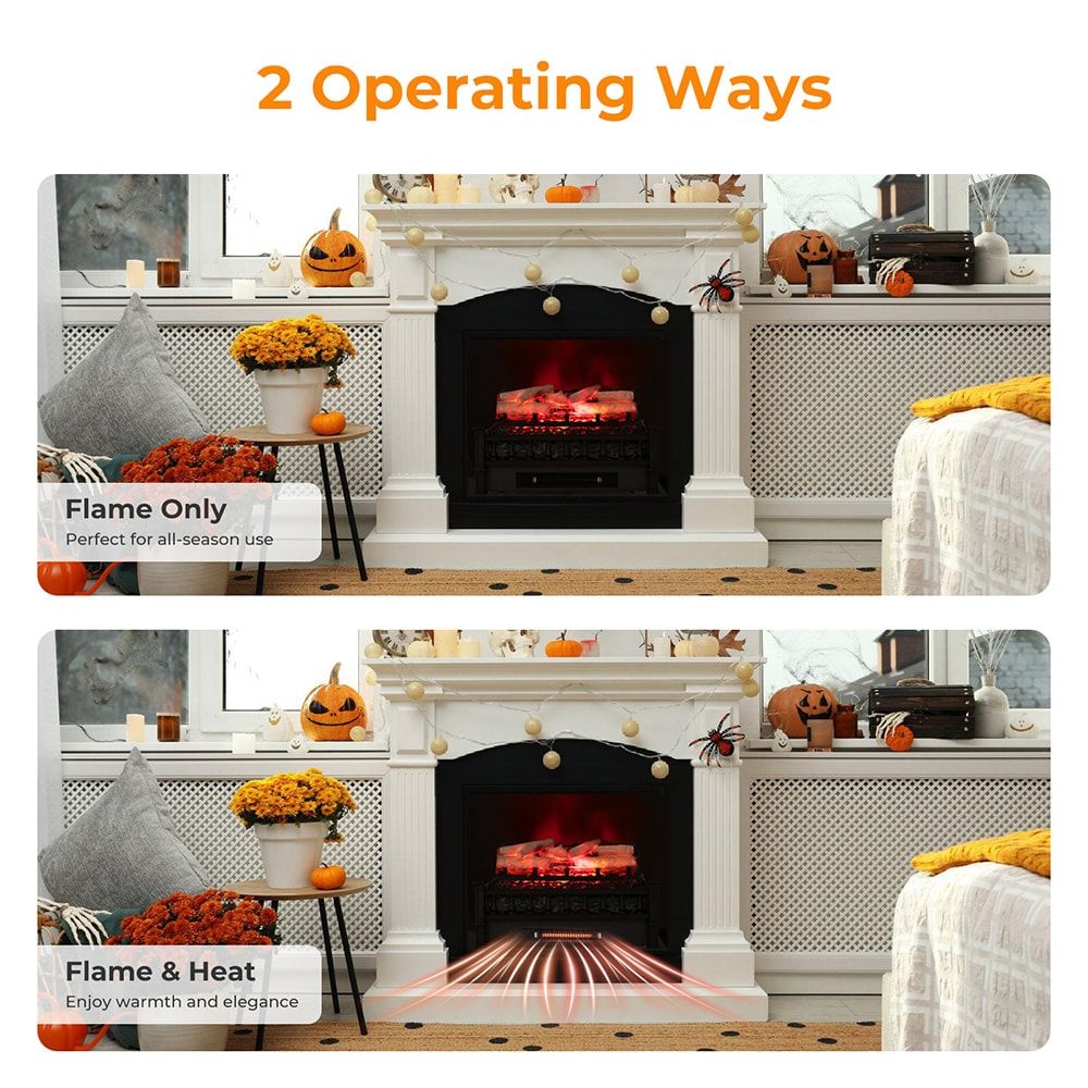 20 Inch Electric Fireplace Heater with Realistic Birchwood Ember Bed