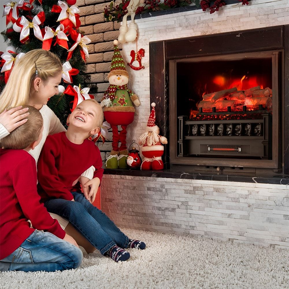 20 Inch Electric Fireplace Heater with Realistic Birchwood Ember Bed