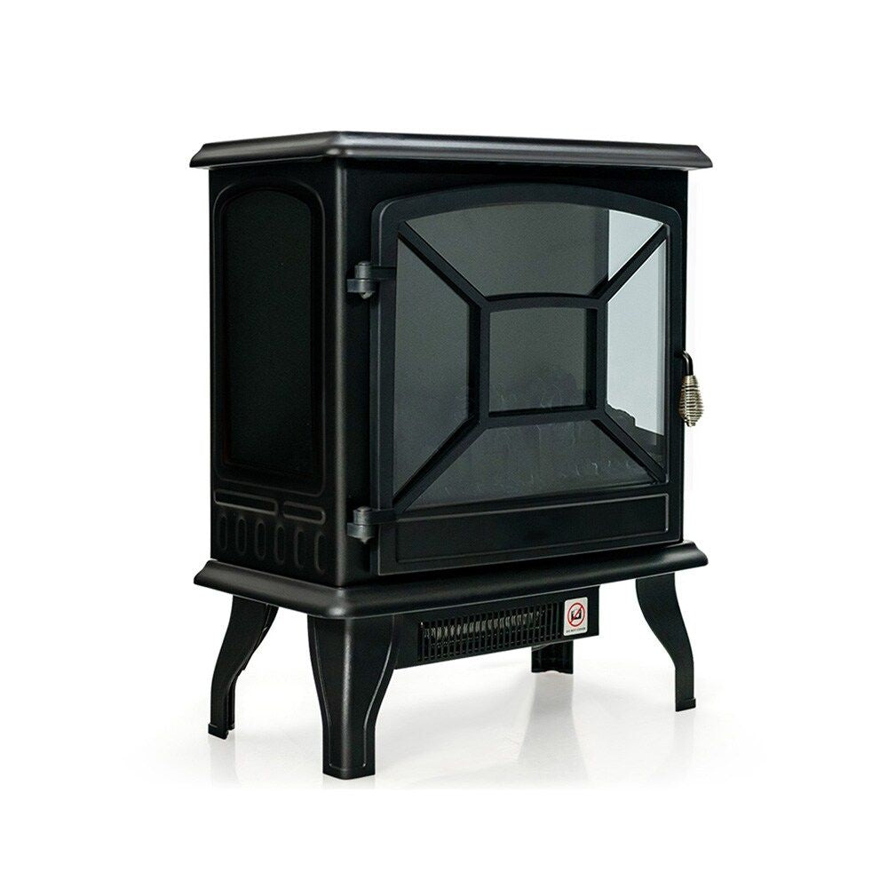 1400W Electric Stove Heater with 3-Level Flame Effect and 3-Sided View