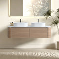 Erba 60 inch Bathroom Vanity with Sink, Honey Oak Wall Cabinet with Free Towel Rack, Double White Oval Striped Ceramic Basins Design, without Drain and Faucet, Pre-assembled
