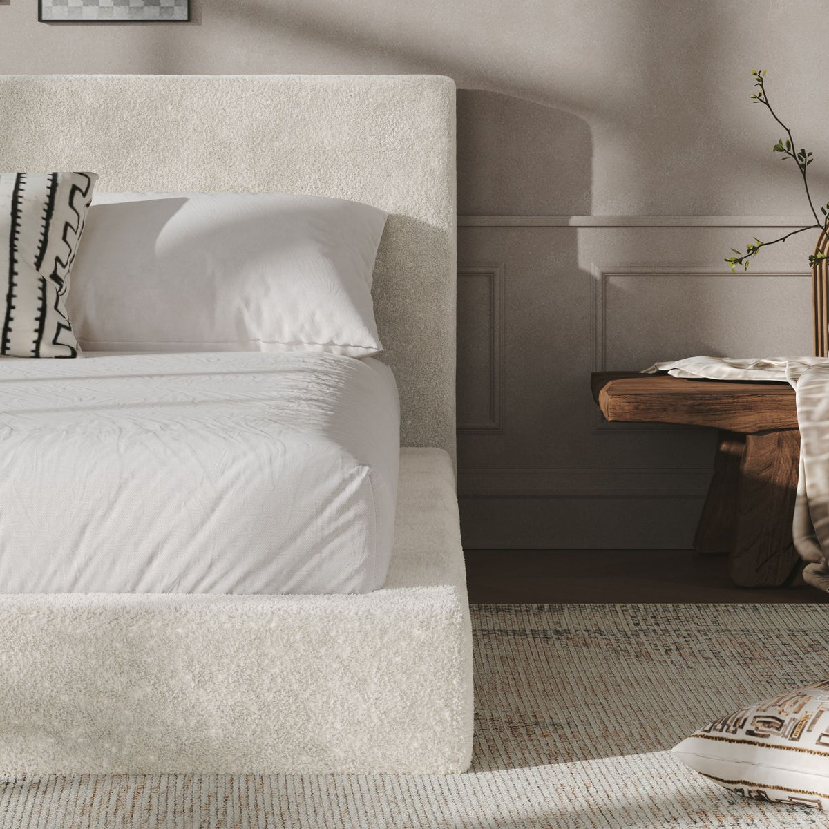 AirFrame King Frameless Bed Surround, 8.7'' Cloud Upholstered sponge cushion, Easy Assembly (Excluding bed frame), Off-white.