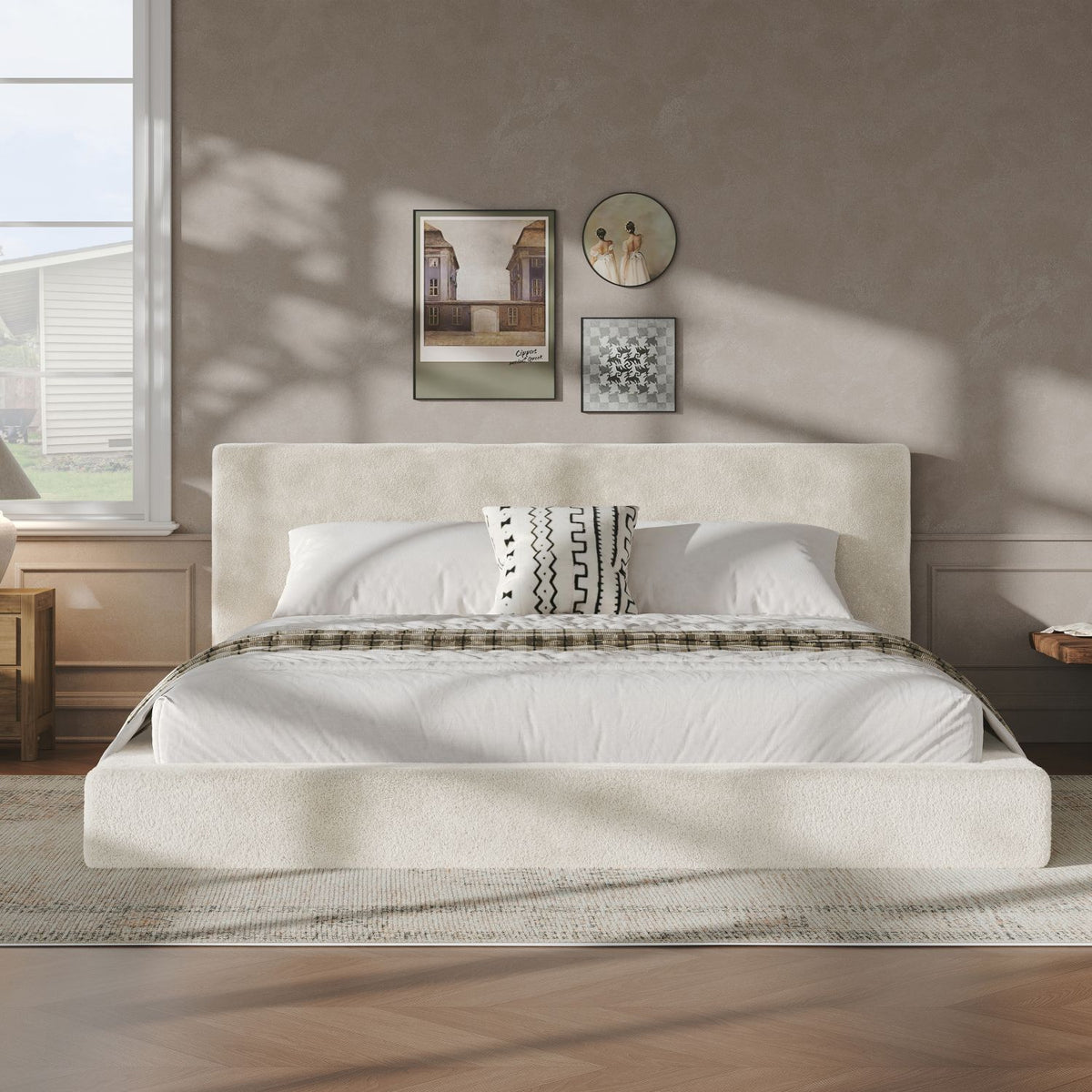 AirFrame King Frameless Bed Surround, 8.7'' Cloud Upholstered sponge cushion, Easy Assembly (Excluding bed frame), Off-white.