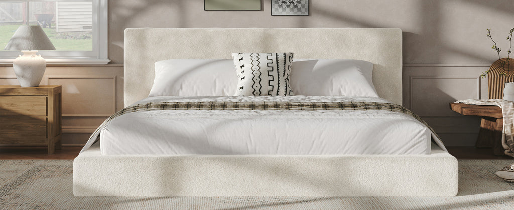 AirFrame King Frameless Bed Surround, 8.7'' Cloud Upholstered sponge cushion, Easy Assembly (Excluding bed frame), Off-white.