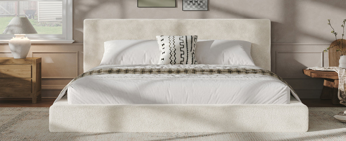 AirFrame King Frameless Bed Surround, 8.7'' Cloud Upholstered sponge cushion, Easy Assembly (Excluding bed frame), Off-white.