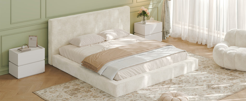AirFrame King Frameless Bed Surround, 8.7'' Cloud Upholstered sponge cushion, Easy Assembly (Excluding bed frame), Off-white.
