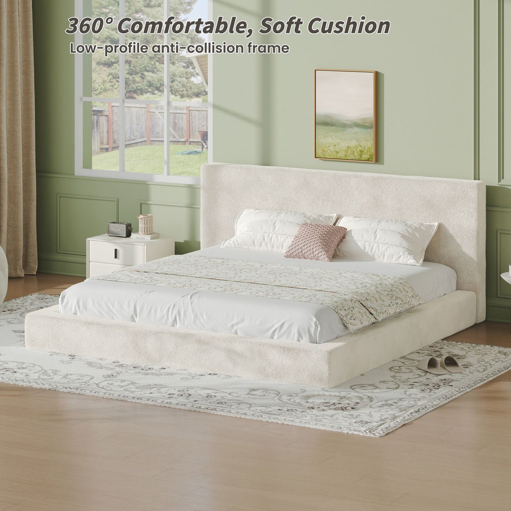 AirFrame King Frameless Bed Surround, 8.7'' Cloud Upholstered sponge cushion, Easy Assembly (Excluding bed frame), Off-white.