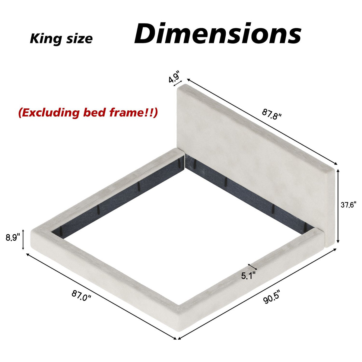 AirFrame King Frameless Bed Surround, 8.7'' Cloud Upholstered sponge cushion, Easy Assembly (Excluding bed frame), Off-white.