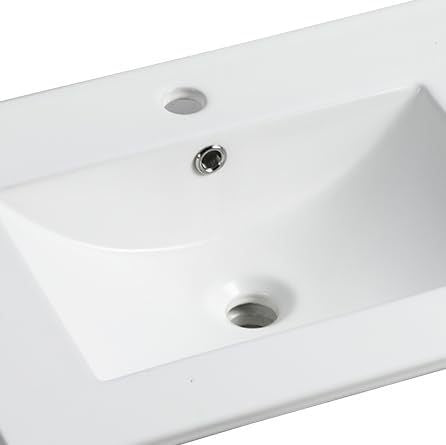 24-Inch White Ceramic Bathroom Sink,Compatible with 24-Inch Vanities,Pre-Drilled Faucet Hole,Space-Saving Design,Easy to Clean