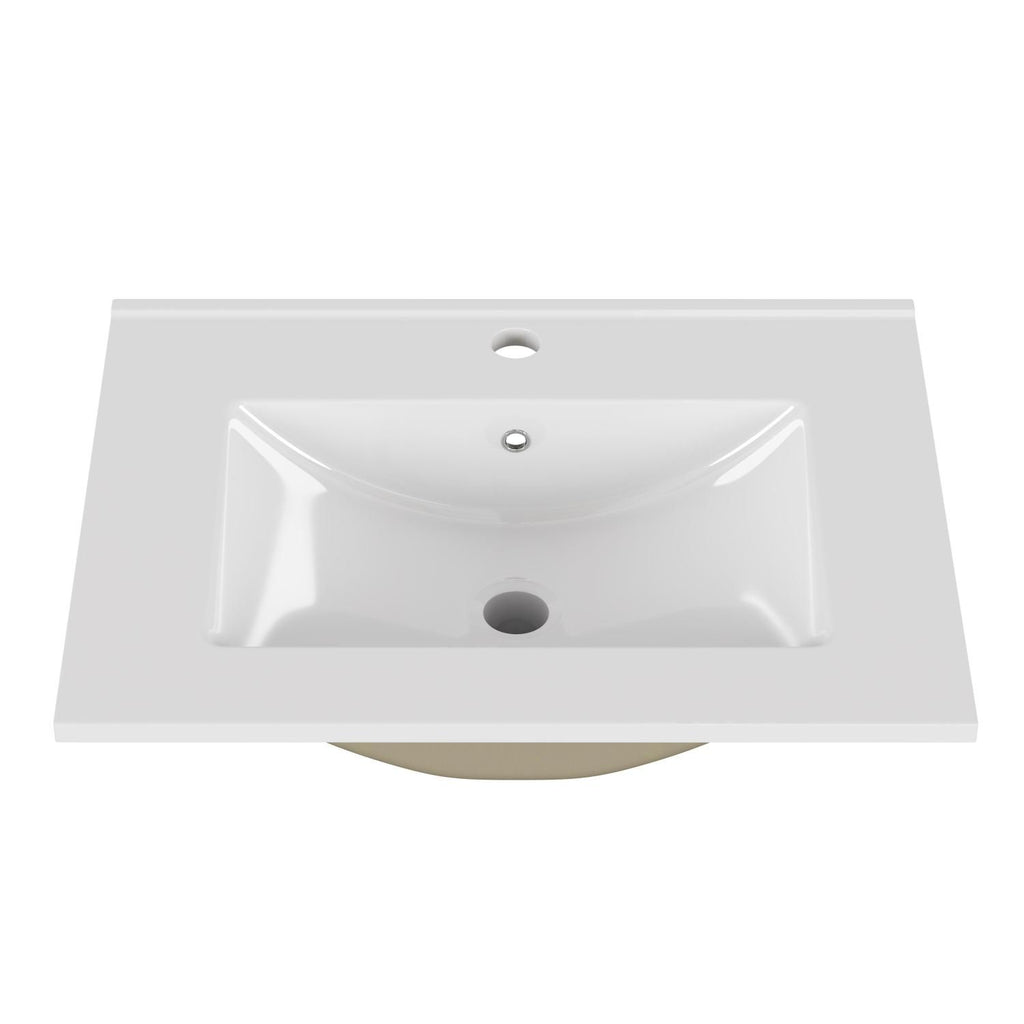 24-Inch White Ceramic Bathroom Sink,Compatible with 24-Inch Vanities,Pre-Drilled Faucet Hole,Space-Saving Design,Easy to Clean