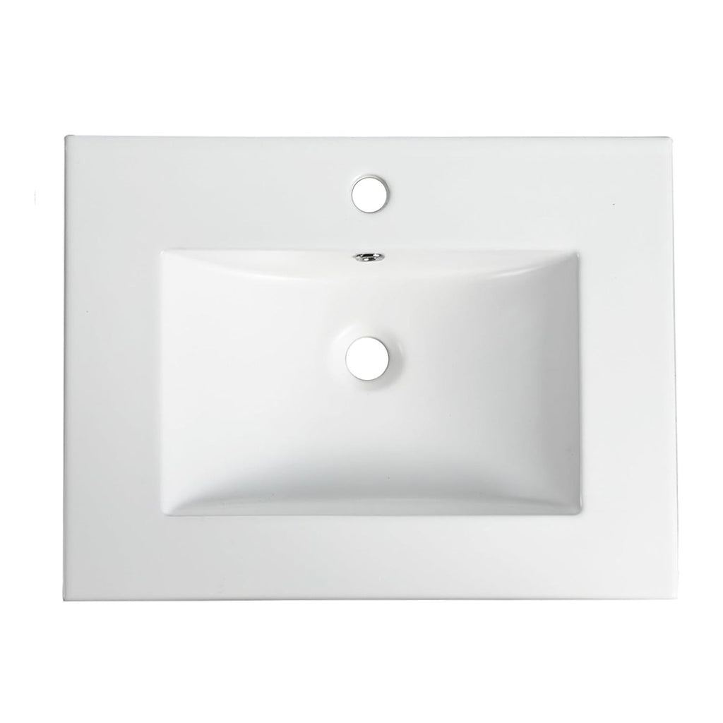 24-Inch White Ceramic Bathroom Sink,Compatible with 24-Inch Vanities,Pre-Drilled Faucet Hole,Space-Saving Design,Easy to Clean
