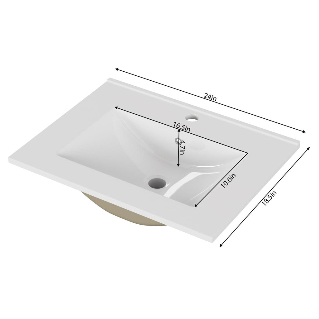 24-Inch White Ceramic Bathroom Sink,Compatible with 24-Inch Vanities,Pre-Drilled Faucet Hole,Space-Saving Design,Easy to Clean