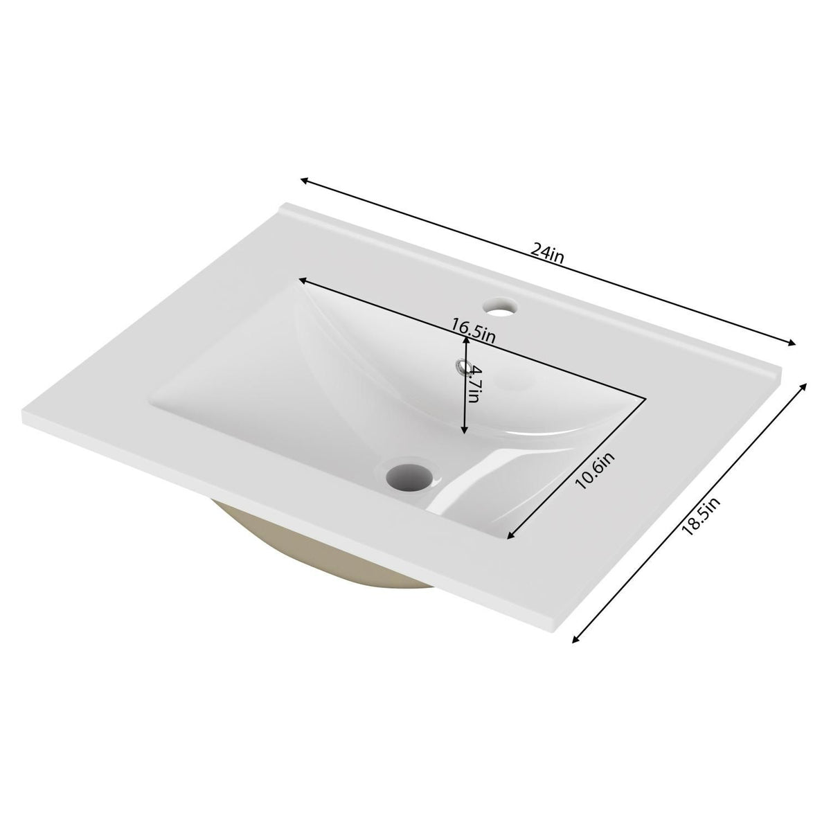 24-Inch White Ceramic Bathroom Sink,Compatible with 24-Inch Vanities,Pre-Drilled Faucet Hole,Space-Saving Design,Easy to Clean