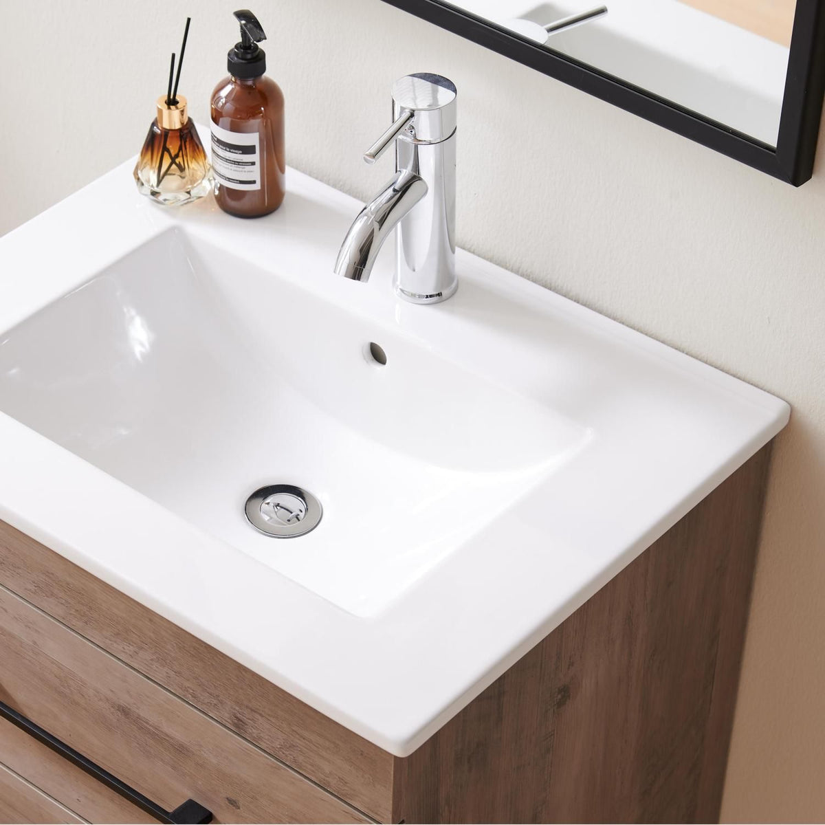 24-Inch White Ceramic Bathroom Sink,Compatible with 24-Inch Vanities,Pre-Drilled Faucet Hole,Space-Saving Design,Easy to Clean