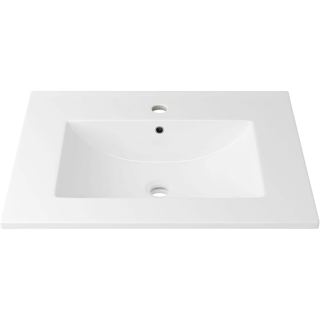 24-Inch White Ceramic Bathroom Sink,Compatible with 24-Inch Vanities,Pre-Drilled Faucet Hole,Space-Saving Design,Easy to Clean