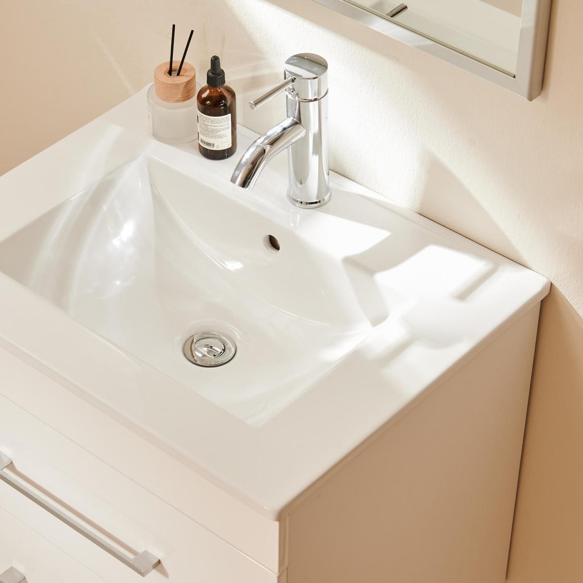 24-Inch White Ceramic Bathroom Sink,Compatible with 24-Inch Vanities,Pre-Drilled Faucet Hole,Space-Saving Design,Easy to Clean
