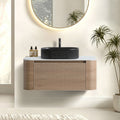 Erba 36 inch Bathroom Vanity with Sink, Honey Oak Wall Cabinet with Free Towel Rack, Single Black Oval Striped Ceramic Basin Design, without Drain and Faucet, Pre-assembled
