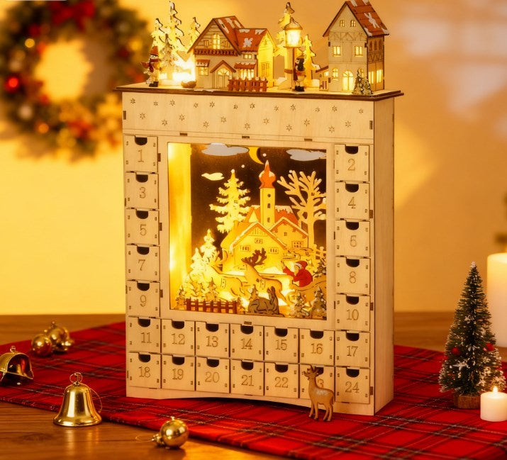 Christmas Advent Calendar,Countdown to Christmas Table Decoration with Lights, Battery Operated