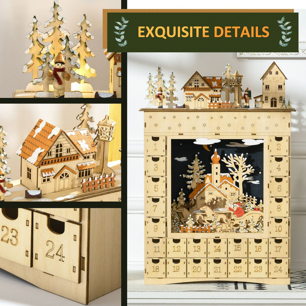 Christmas Advent Calendar,Countdown to Christmas Table Decoration with Lights, Battery Operated