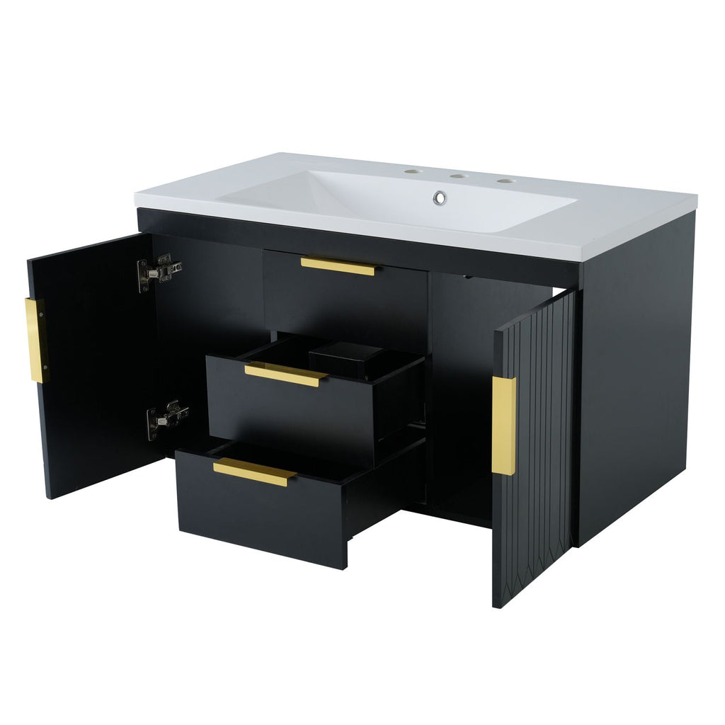 36'' Wall Mounted Bathroom Vanity with Resin Sink, Floating Bathroom Storage Cabinet with 2 Drawers (Same as N710S236003B)