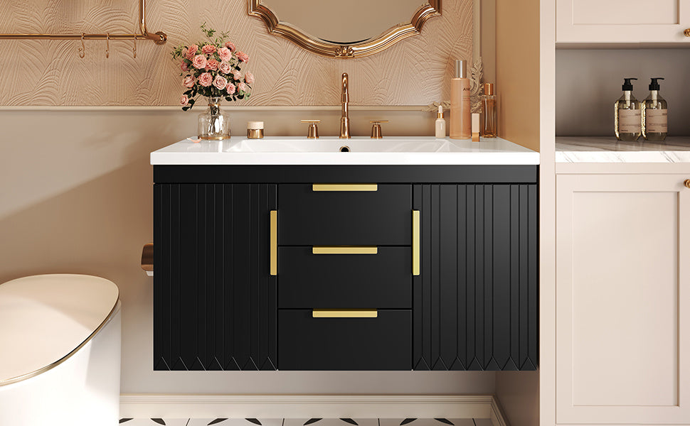 36'' Wall Mounted Bathroom Vanity with Resin Sink, Floating Bathroom Storage Cabinet with 2 Drawers (Same as N710S236003B)