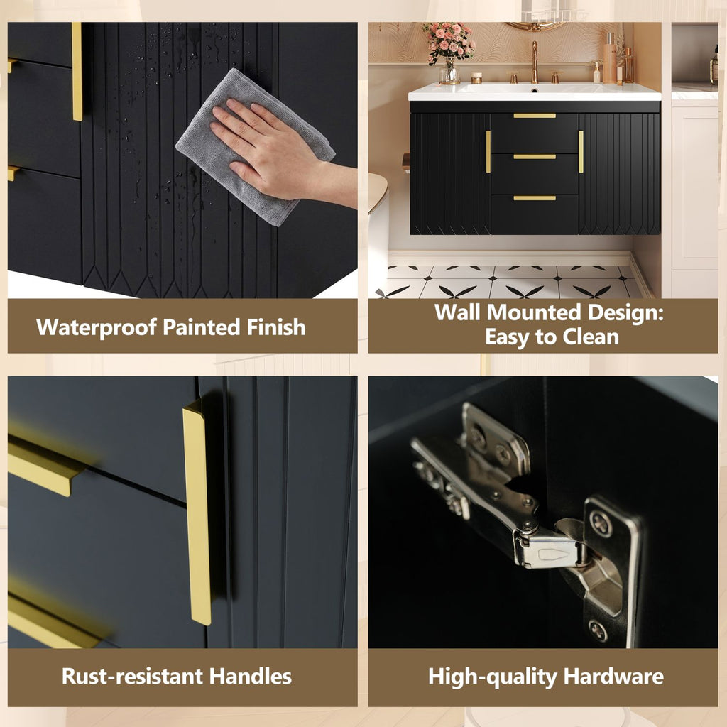 36'' Wall Mounted Bathroom Vanity with Resin Sink, Floating Bathroom Storage Cabinet with 2 Drawers (Same as N710S236003B)