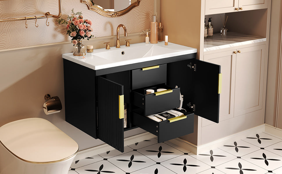 36'' Wall Mounted Bathroom Vanity with Resin Sink, Floating Bathroom Storage Cabinet with 2 Drawers (Same as N710S236003B)