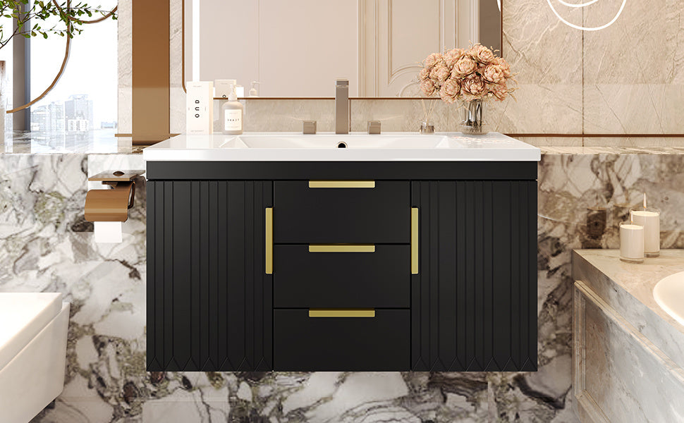 36'' Wall Mounted Bathroom Vanity with Resin Sink, Floating Bathroom Storage Cabinet with 2 Drawers (Same as N710S236003B)
