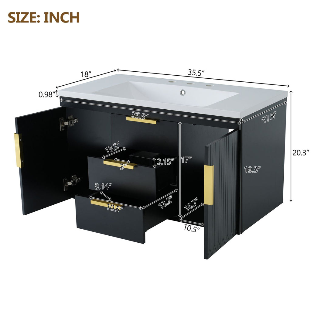 36'' Wall Mounted Bathroom Vanity with Resin Sink, Floating Bathroom Storage Cabinet with 2 Drawers (Same as N710S236003B)