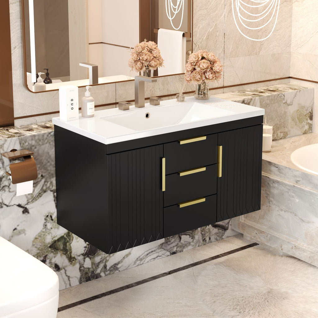36'' Wall Mounted Bathroom Vanity with Resin Sink, Floating Bathroom Storage Cabinet with 2 Drawers (Same as N710S236003B)
