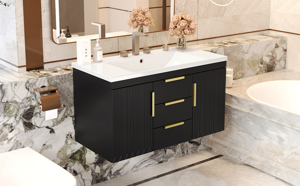 36'' Wall Mounted Bathroom Vanity with Resin Sink, Floating Bathroom Storage Cabinet with 2 Drawers (Same as N710S236003B)